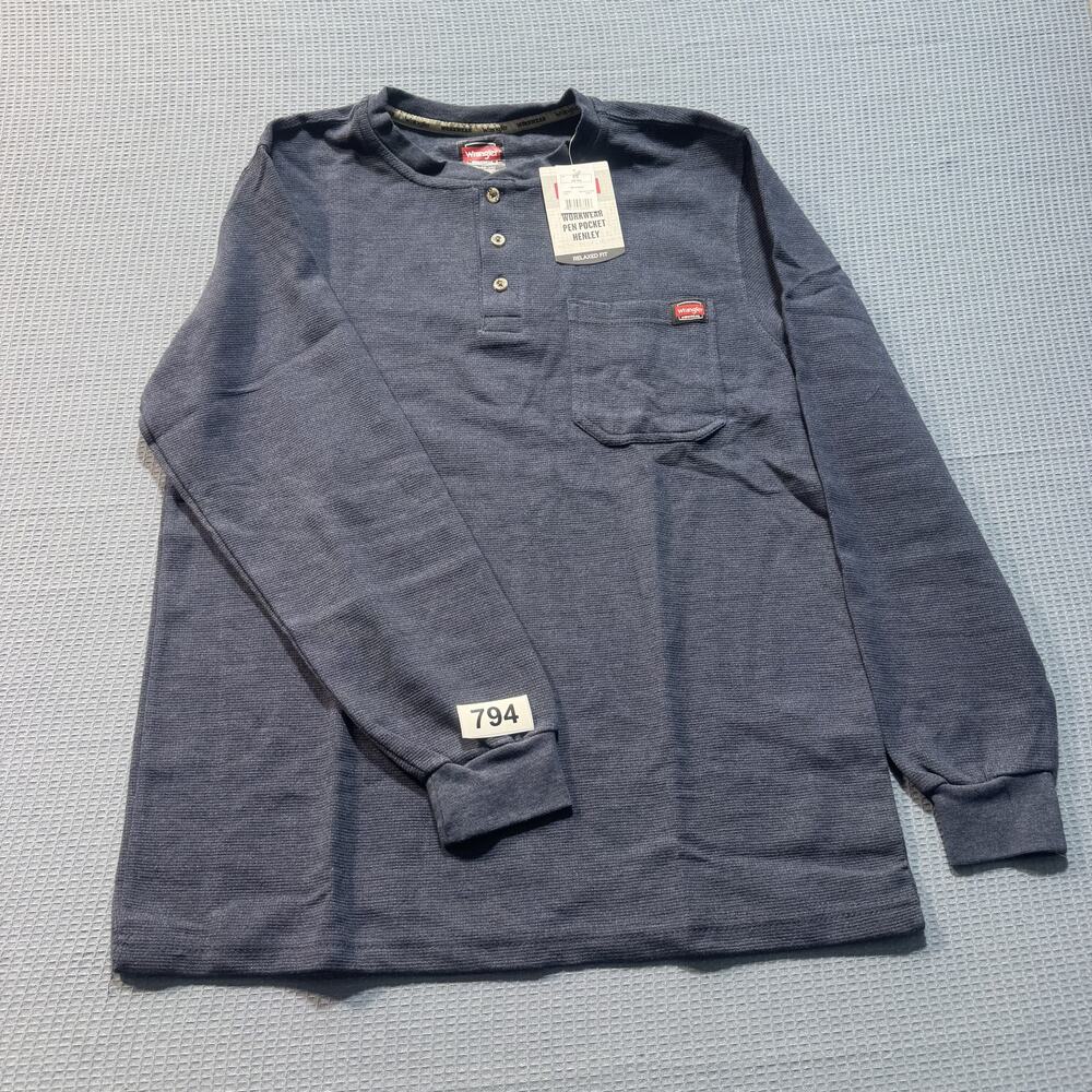 Wrangler WorkWear Pen Pocket Henley Waffle Knit Men's Sz L Gray Brand New‎
